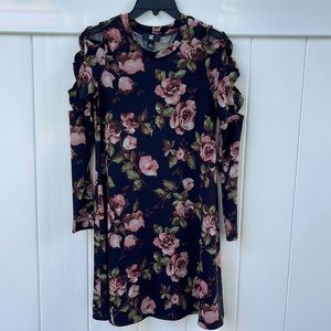 IZ Byer sweater dress size S roses long sleeve